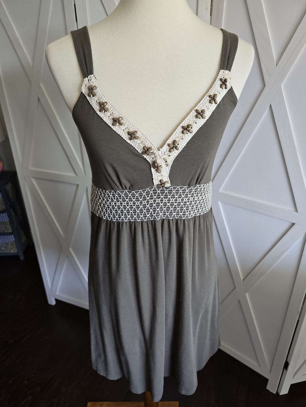 Calvin Klein Jeans Olive Green Midi Dress with Crochet Trim